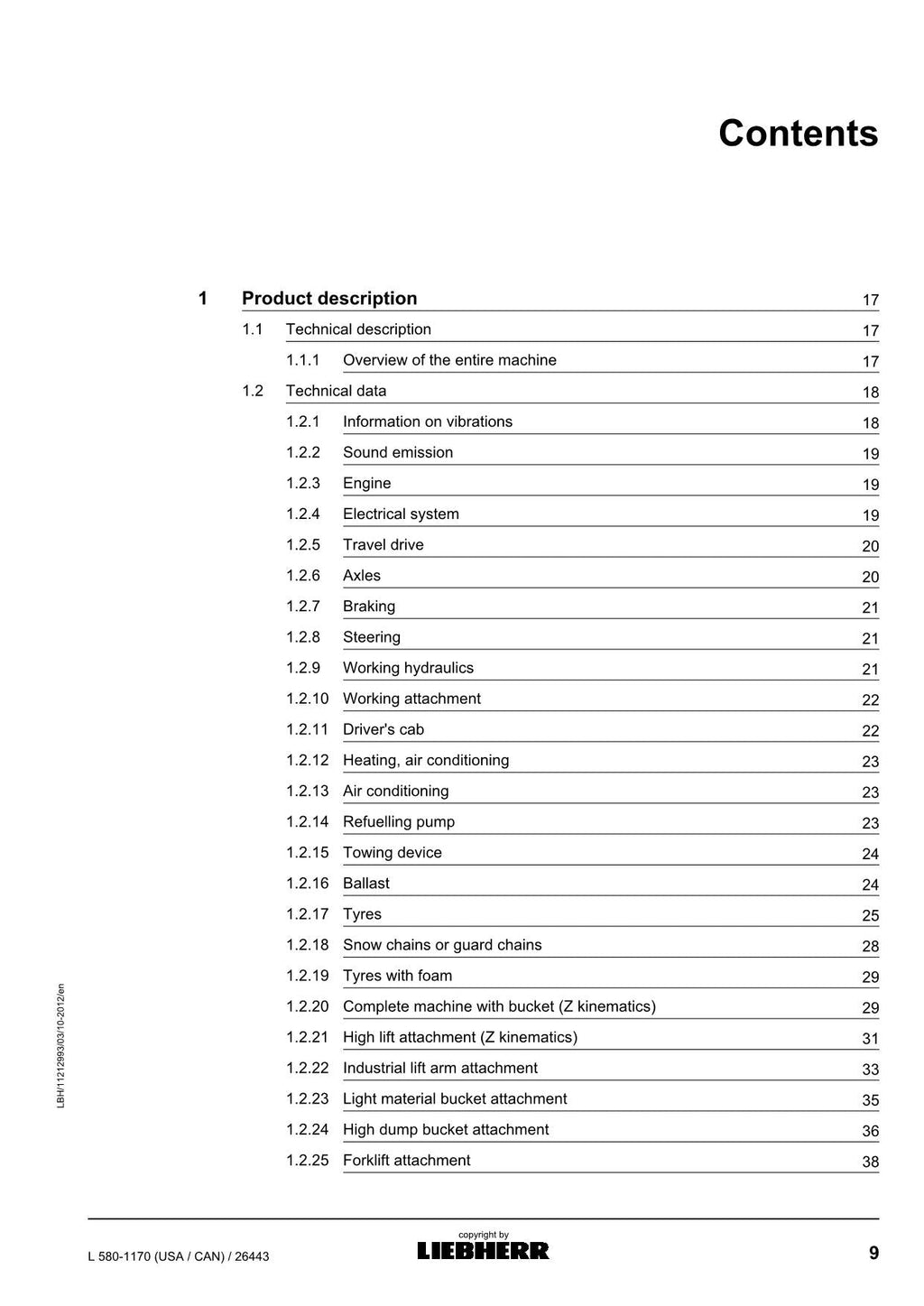 Liebherr L580-1170 (USA CAN) Wheel Loader Operators manual