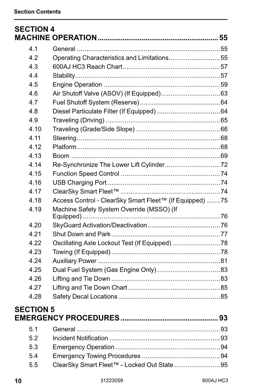 Manual del operador de mantenimiento y operación del elevador de pluma JLG 600AJ HC3 31223059