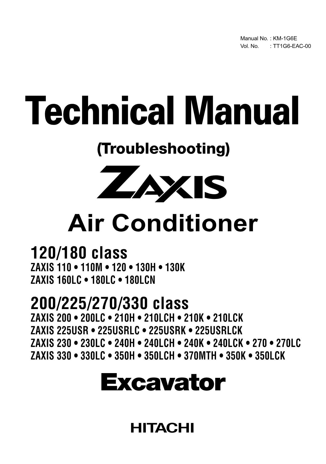 HITACHI ZX270 ZX330 Air Condit Excavator Troubleshoot Schematic Technical Manual