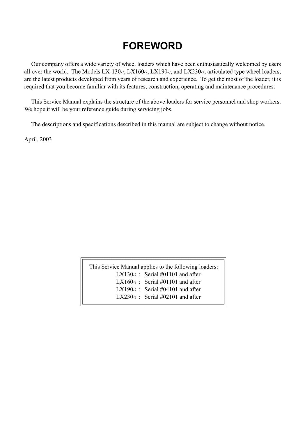 Hitachi LX130-7 LX160-7 LX190-7 LX230-7 Wheel Loader Tech Manual +Schematics