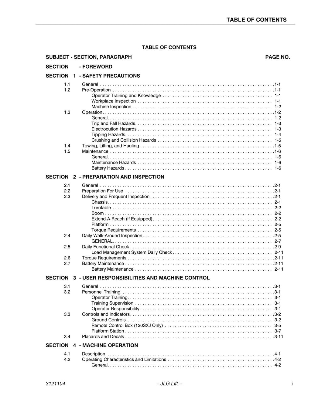 Manual del operador de mantenimiento de plataformas elevadoras JLG 100SX 110SX 110SXJ 120SXJ 3121104