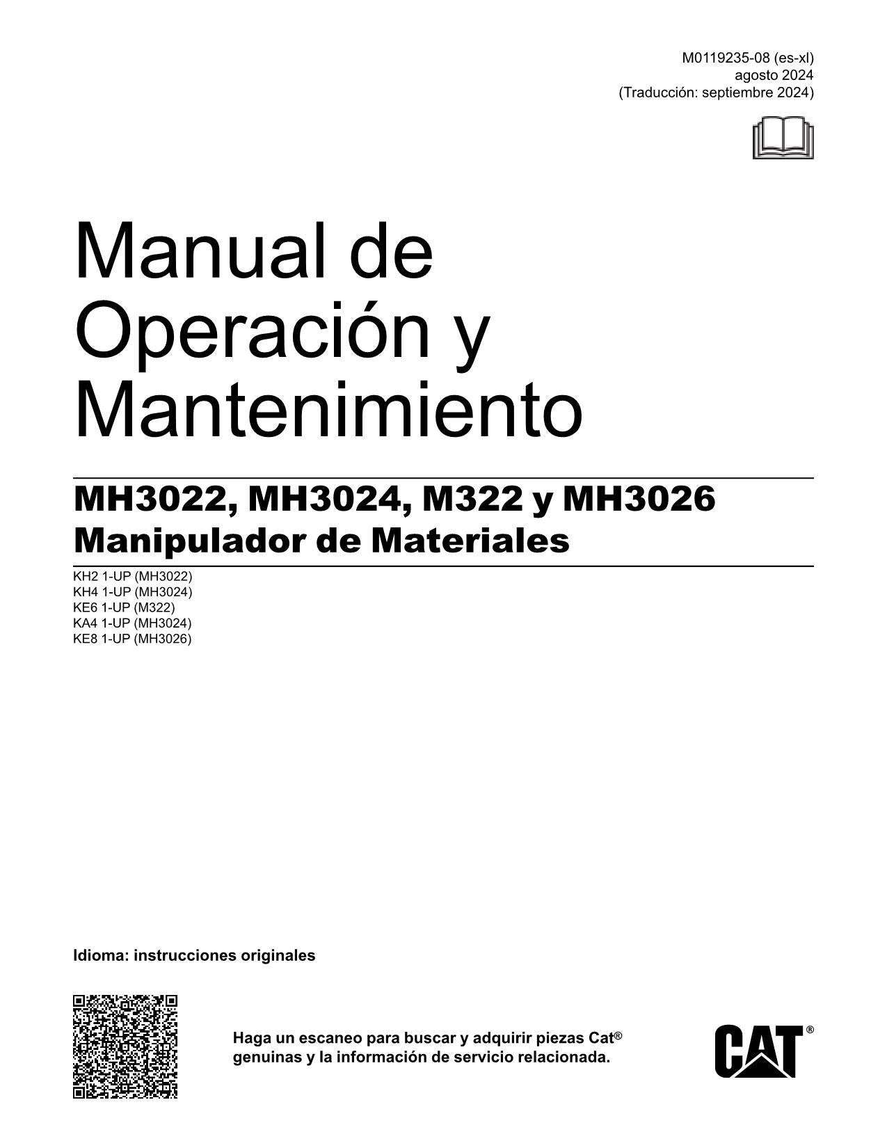Caterpillar M322 MH3026 Manipulador de materiales Manual de Operación Español