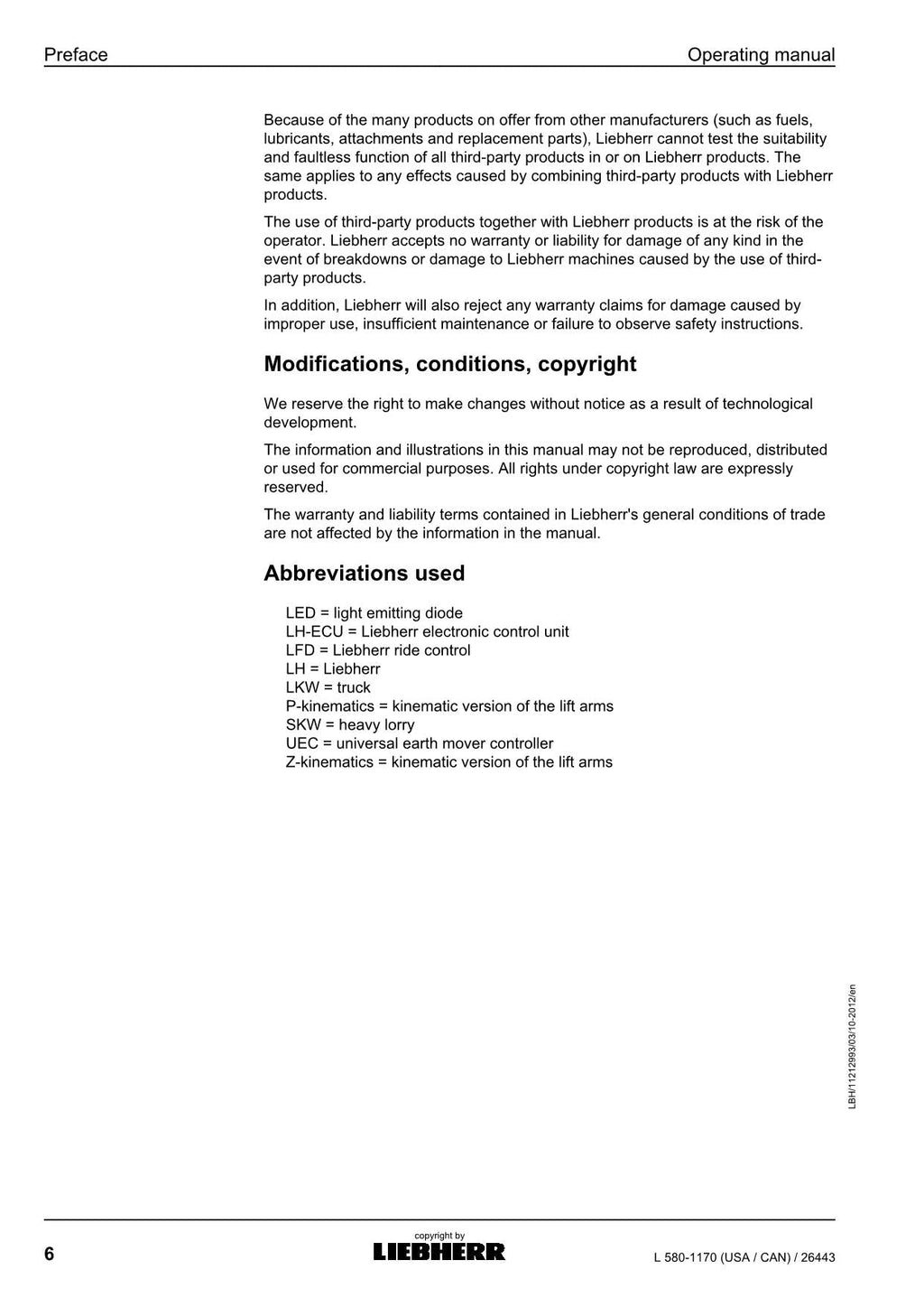 Liebherr L580-1170 (USA CAN) Wheel Loader Operators manual