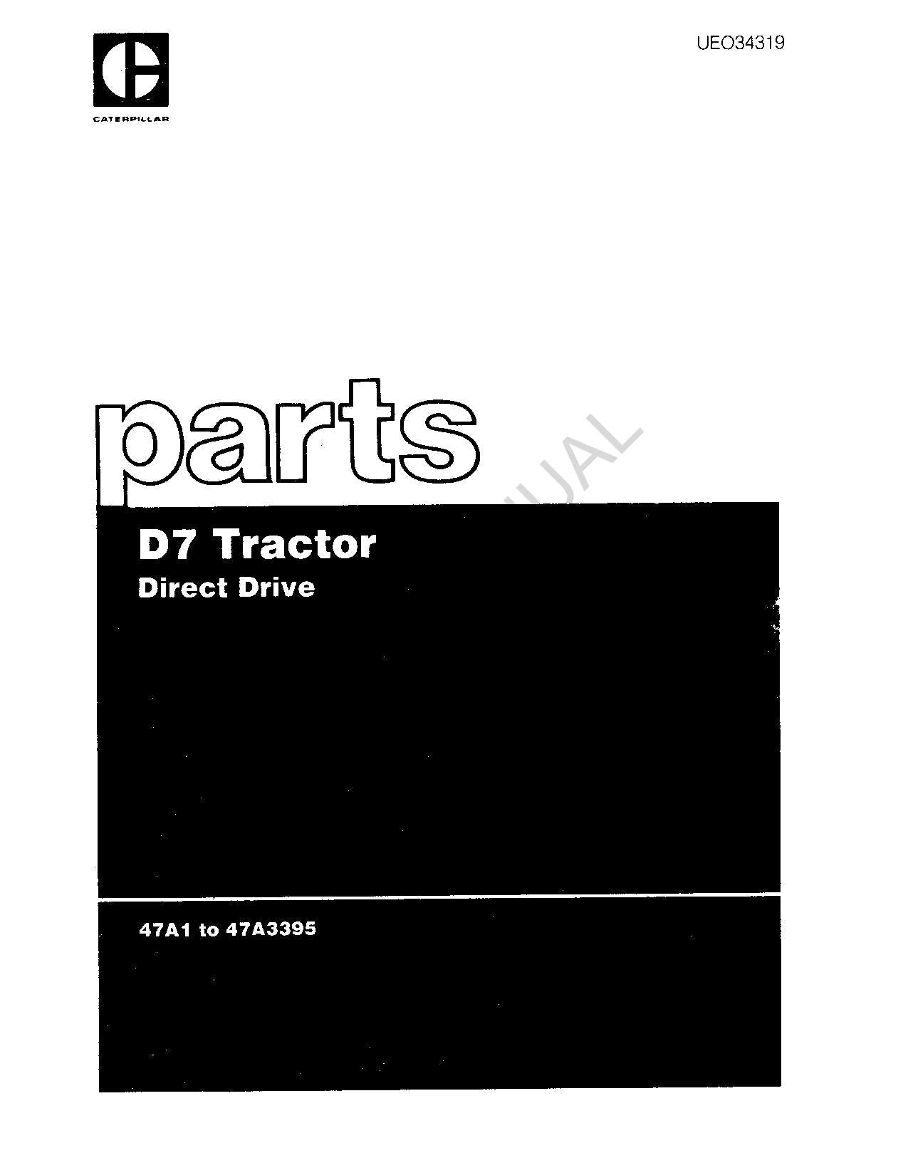 Caterpillar Cat D7 Tractor Parts Catalog Manual ser 47A1-3395