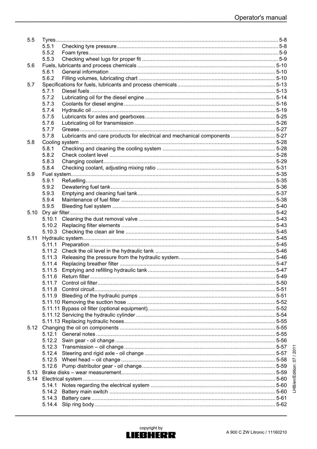 Liebherr A900 C ZW Litronic Excavator Operators manual serial 56996