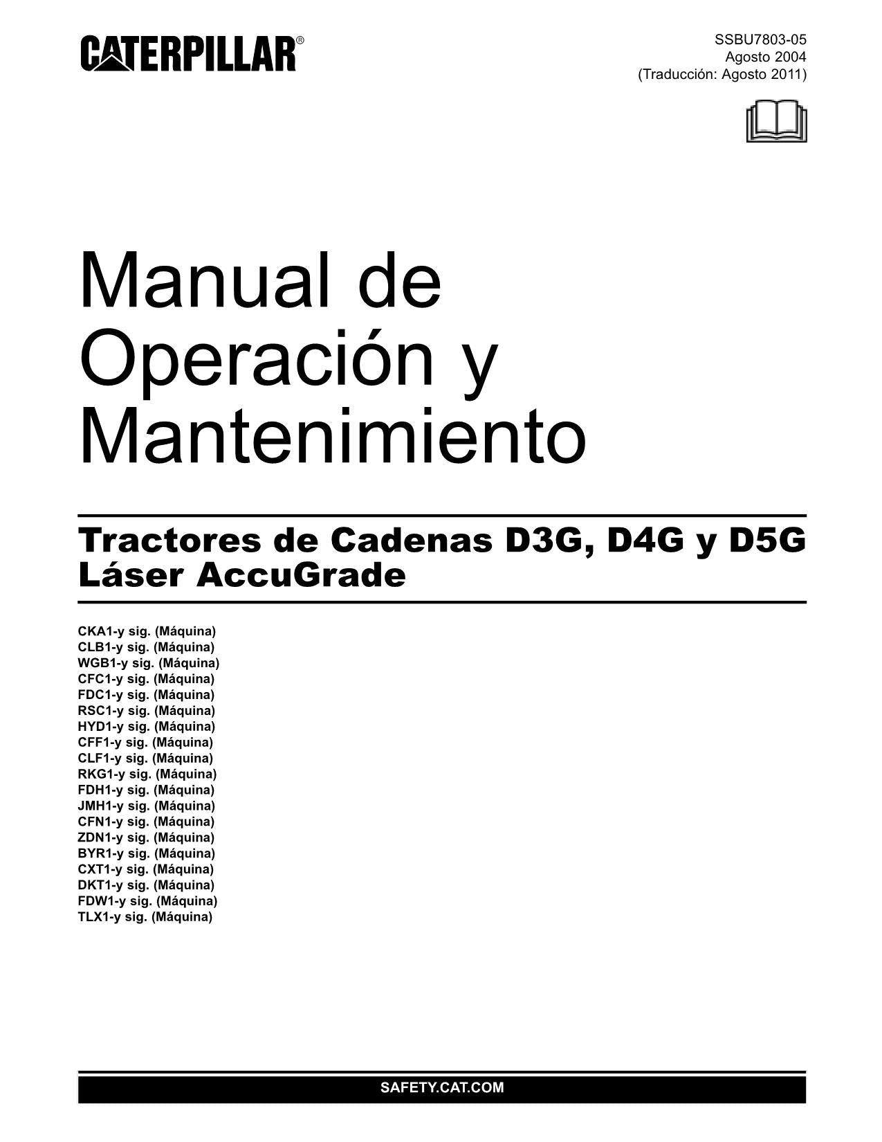 Caterpillar D3G D4G D5G Tractor de Cadenas Manual de Operación SSBU7803 Español