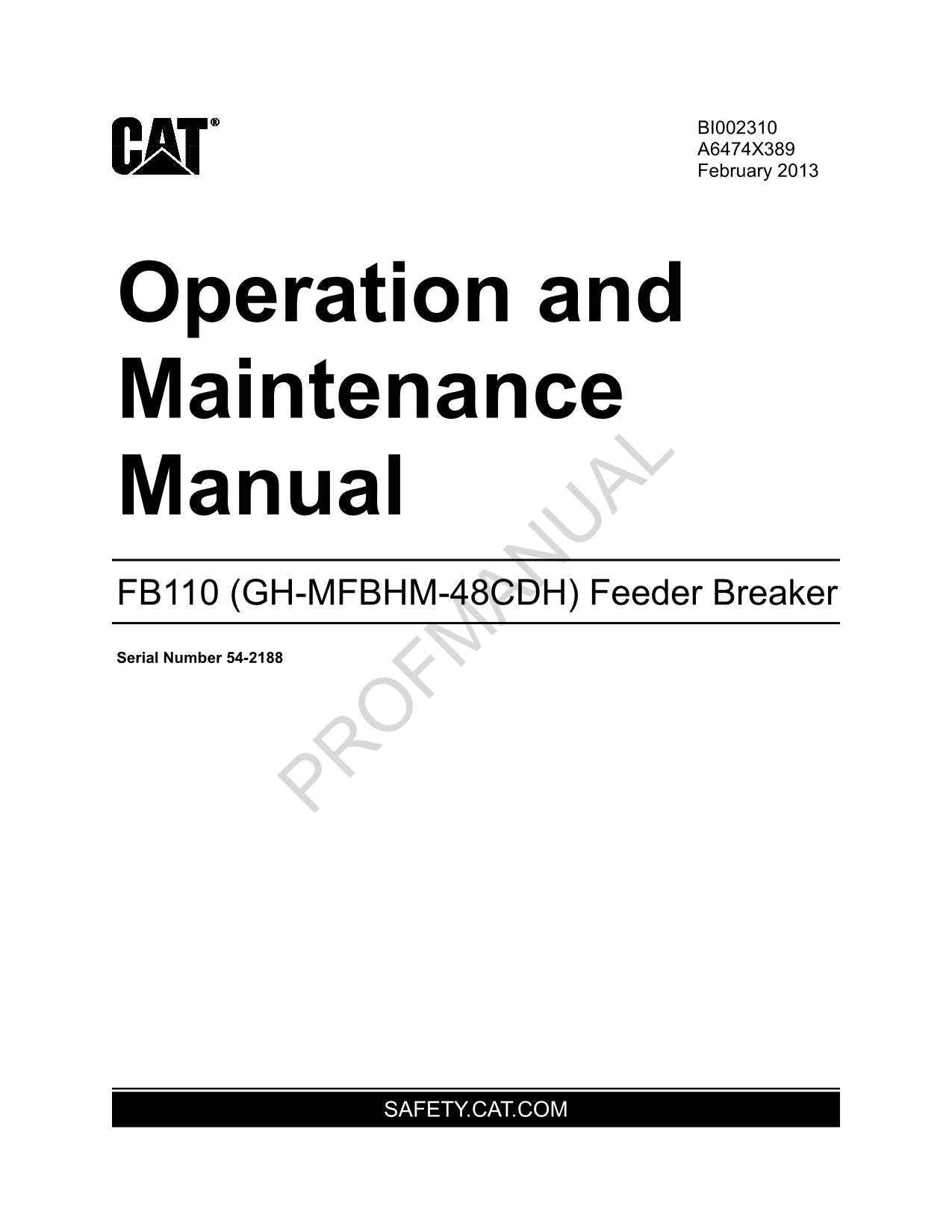 Caterpillar Cat FB110 GH-MFBHM-48CDH Feeder Breaker Operators Maintenance Manual