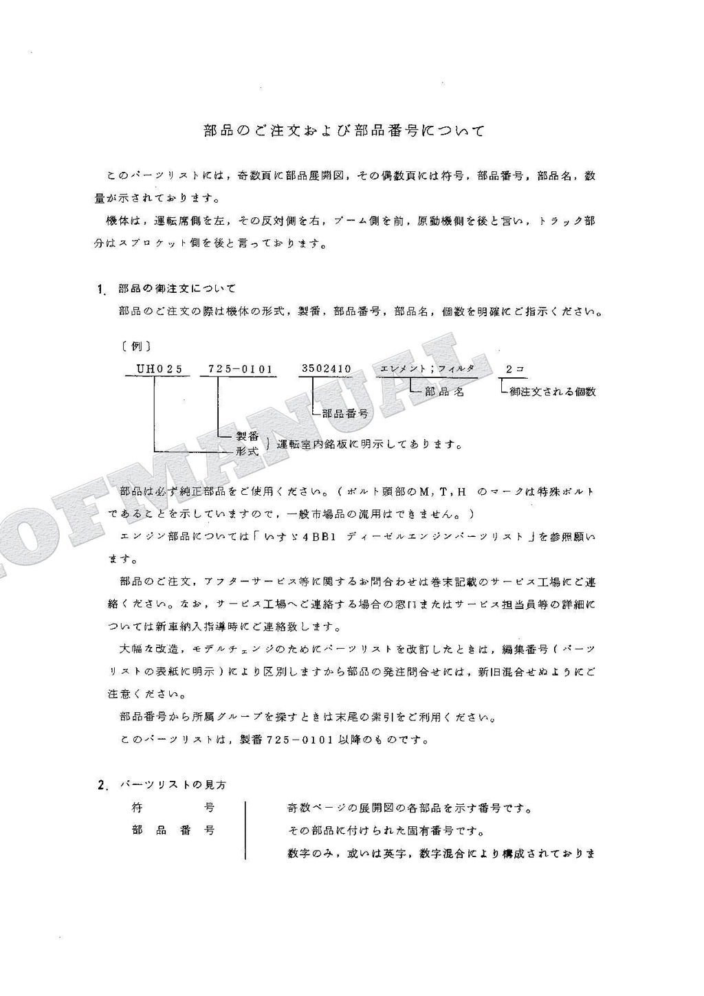 HITACHI UH025 Excavator Parts Catalog Manual