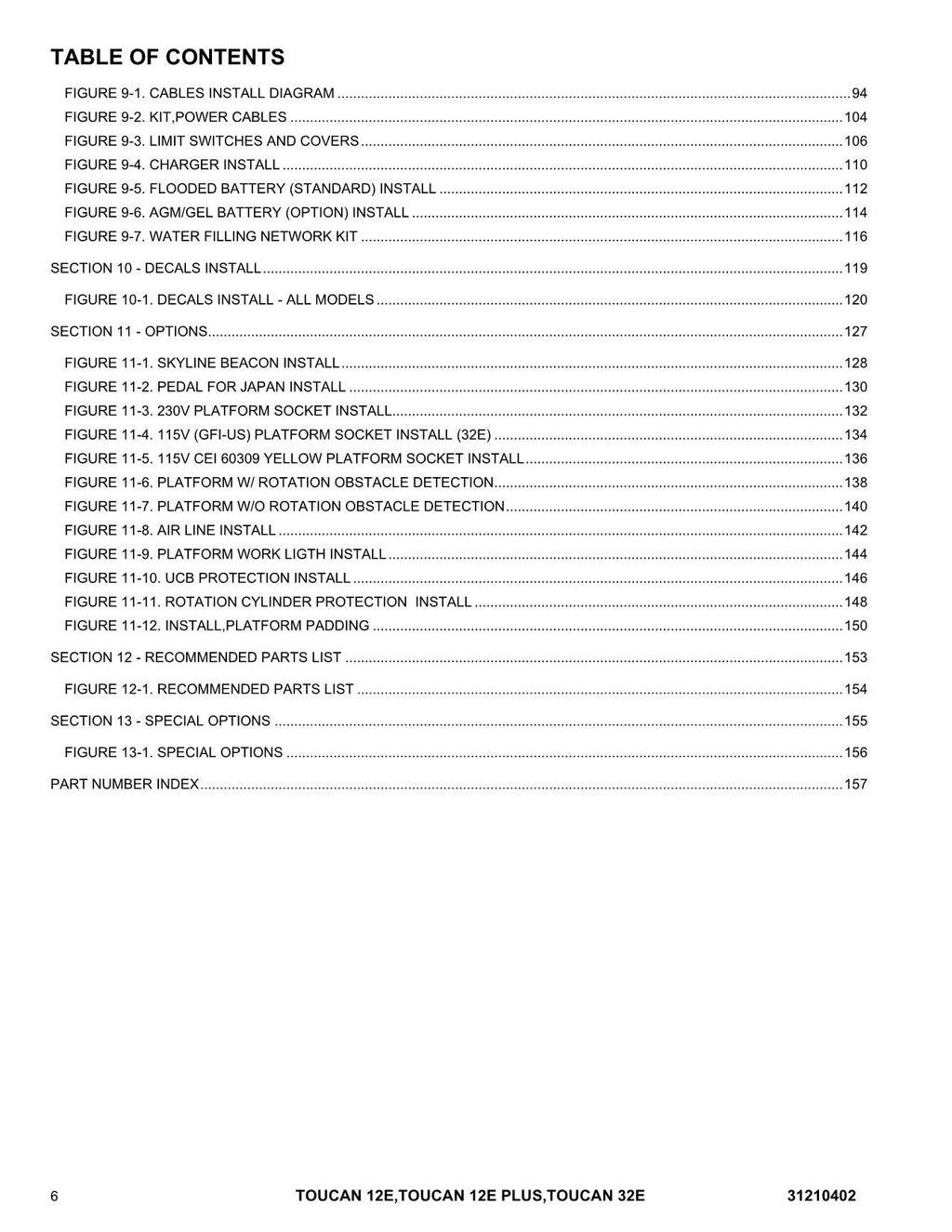 TOUCAN 12E 12E Plus 32E Vertical Lift Parts Catalog Manual