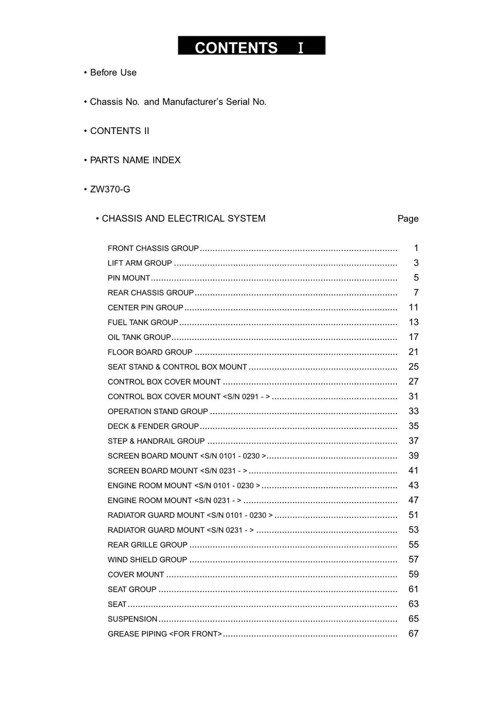 Hitachi ZW370-G Wheel Loader Parts Catalog Manual SN 0451-up