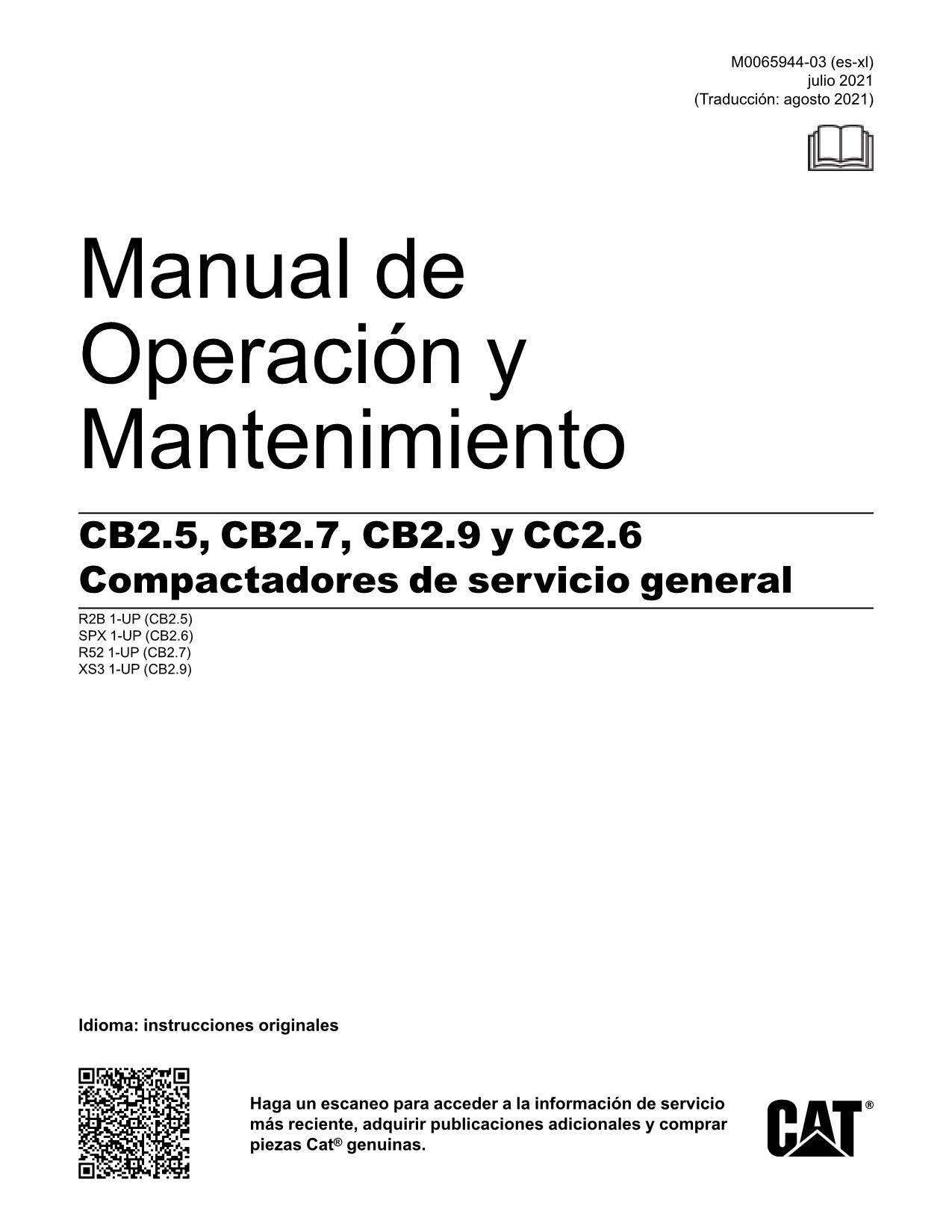 Caterpillar CB2.5 CB2.7 CB2.9 CC2.6 Compactadora Manual de Operación Español