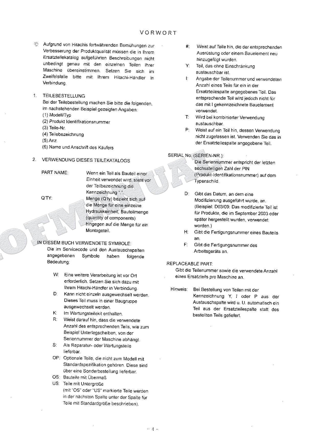 HITACHI ZX135US ZX135US-E ZX135USK Equipment Excavator Parts Catalog Manual