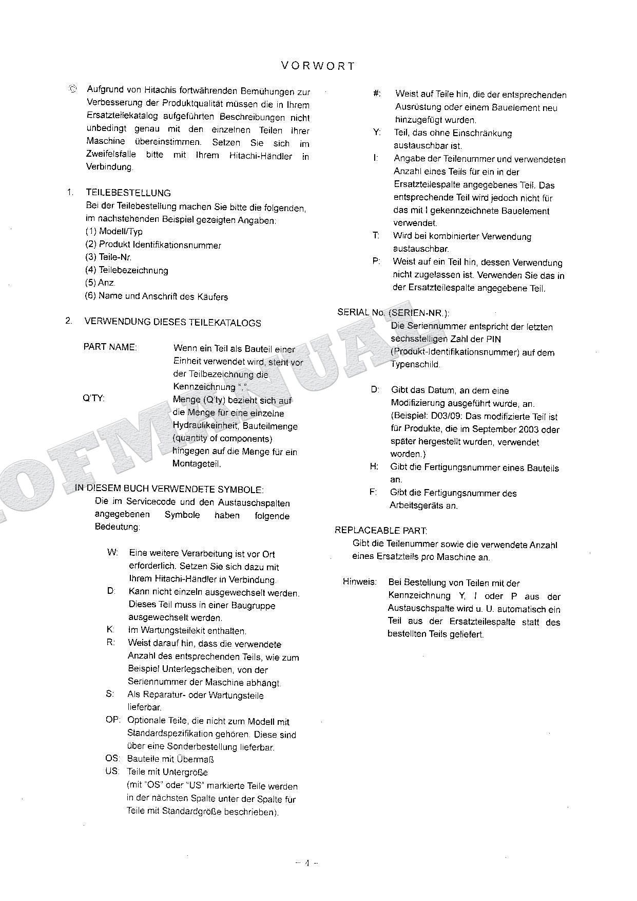 HITACHI ZX135US ZX135US-E ZX135USK Equipment Excavator Parts Catalog Manual