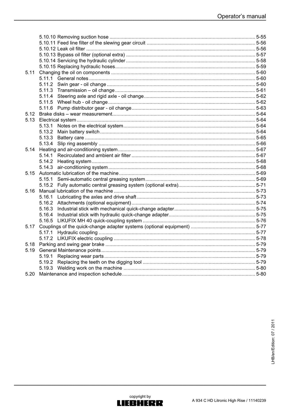 Liebherr A934 C HD Litronic High Rise Excavator Operators manual