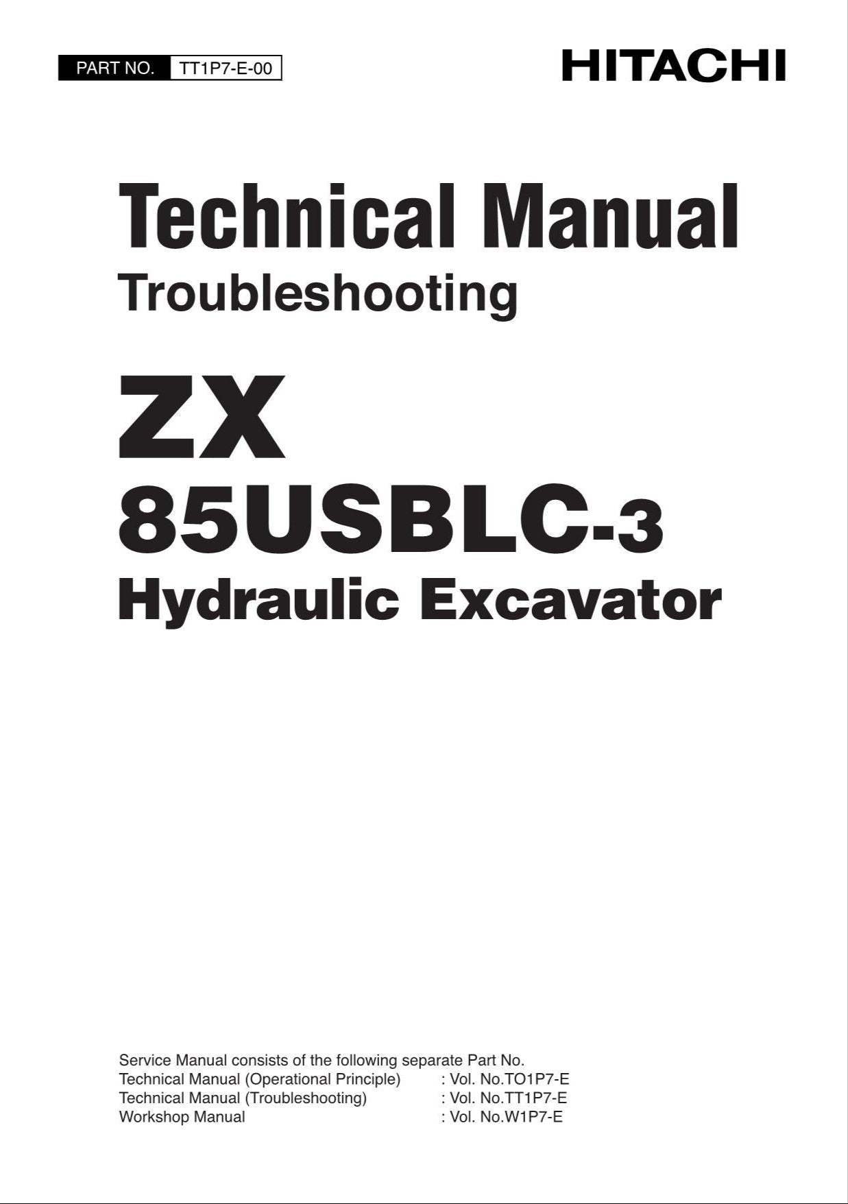 HITACHI ZX85USBLC-3 Excavator Troubleshooting +Schematic Technical Manual