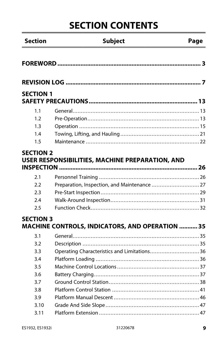 Manual del operador de mantenimiento y operación del elevador de tijera JLG ES1932 ES1932i 31220678