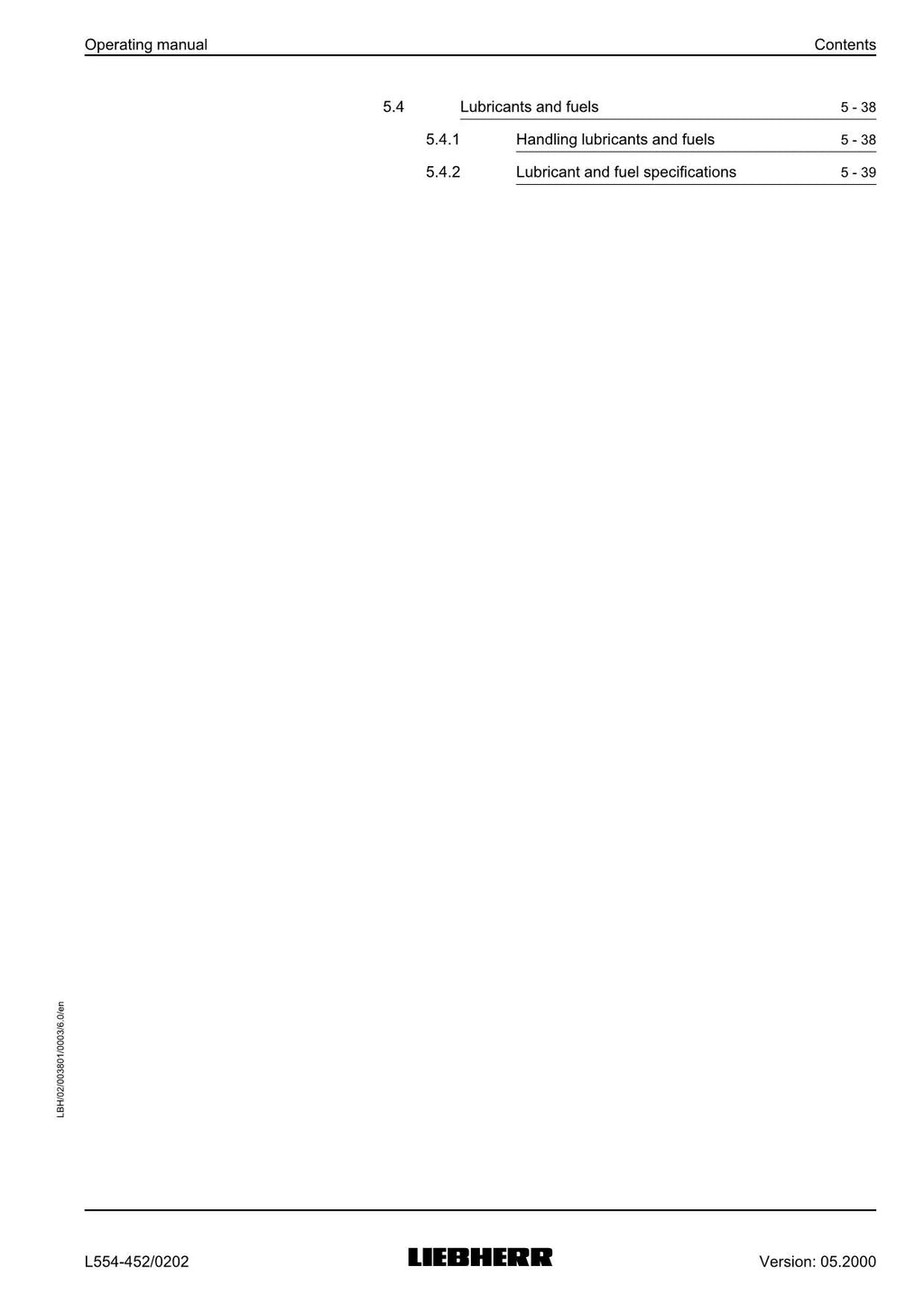 Liebherr L554 Wheel Loader Operators manual serial 0202