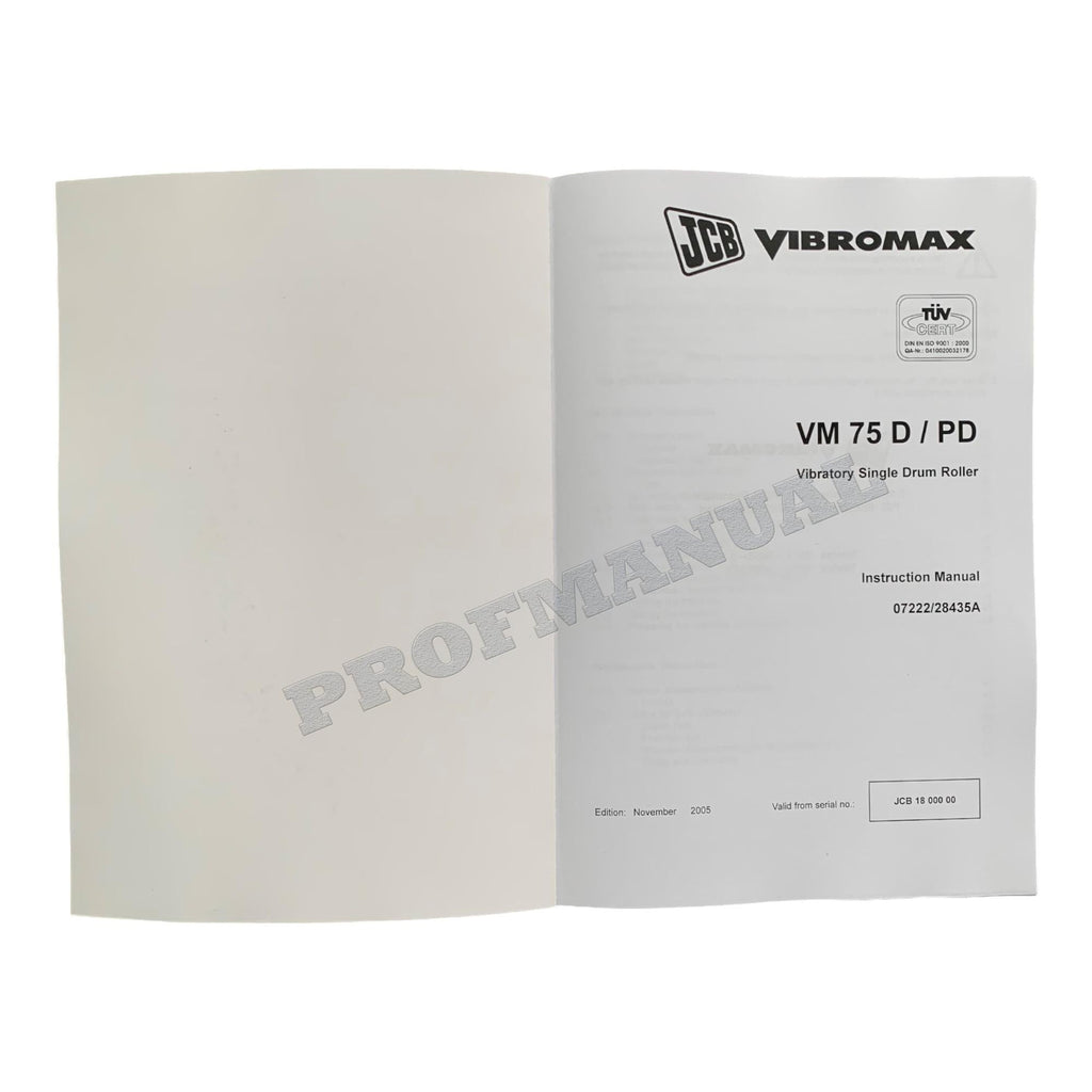 Manual del operador del rodillo compactador vibratorio de tambor simple JCB VM 75 D PD