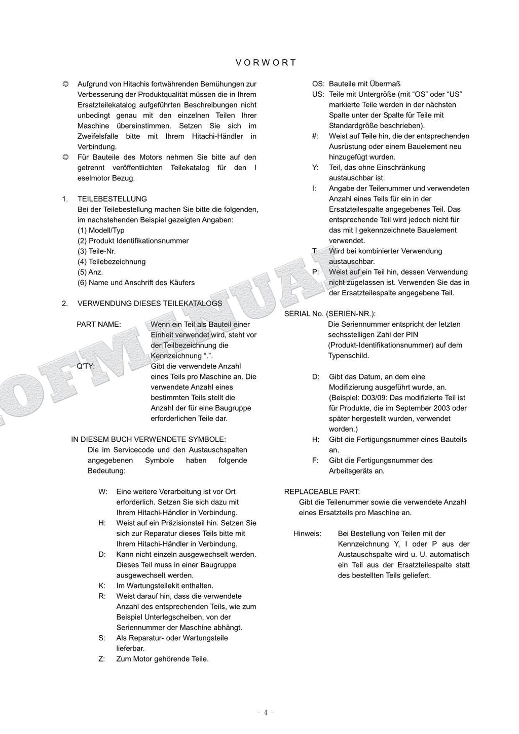 HITACHI ZAXIS ZX180W Excavator Parts Catalog Manual