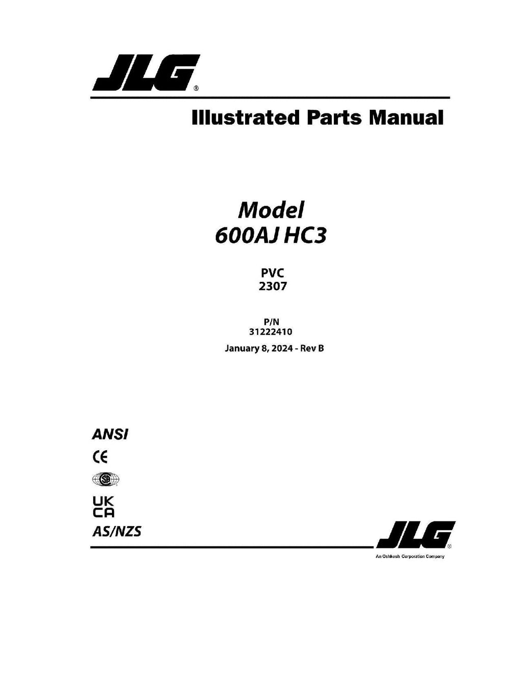 Manual del catálogo de piezas del elevador de pluma JLG 600AJ HC3