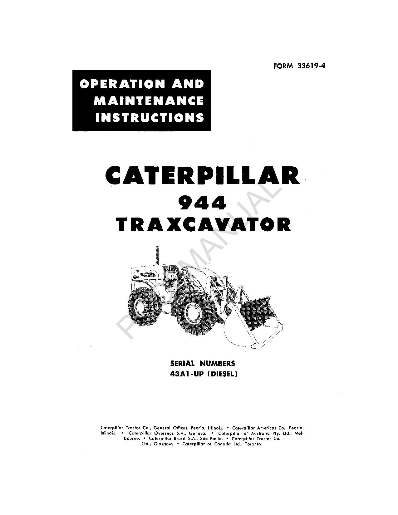 Manual de mantenimiento del operador de la excavadora Caterpillar 944 43A1-Up