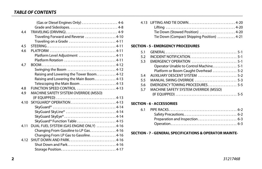 Manual del operador de mantenimiento y operación de la plataforma elevadora JLG 340AJ 31217468