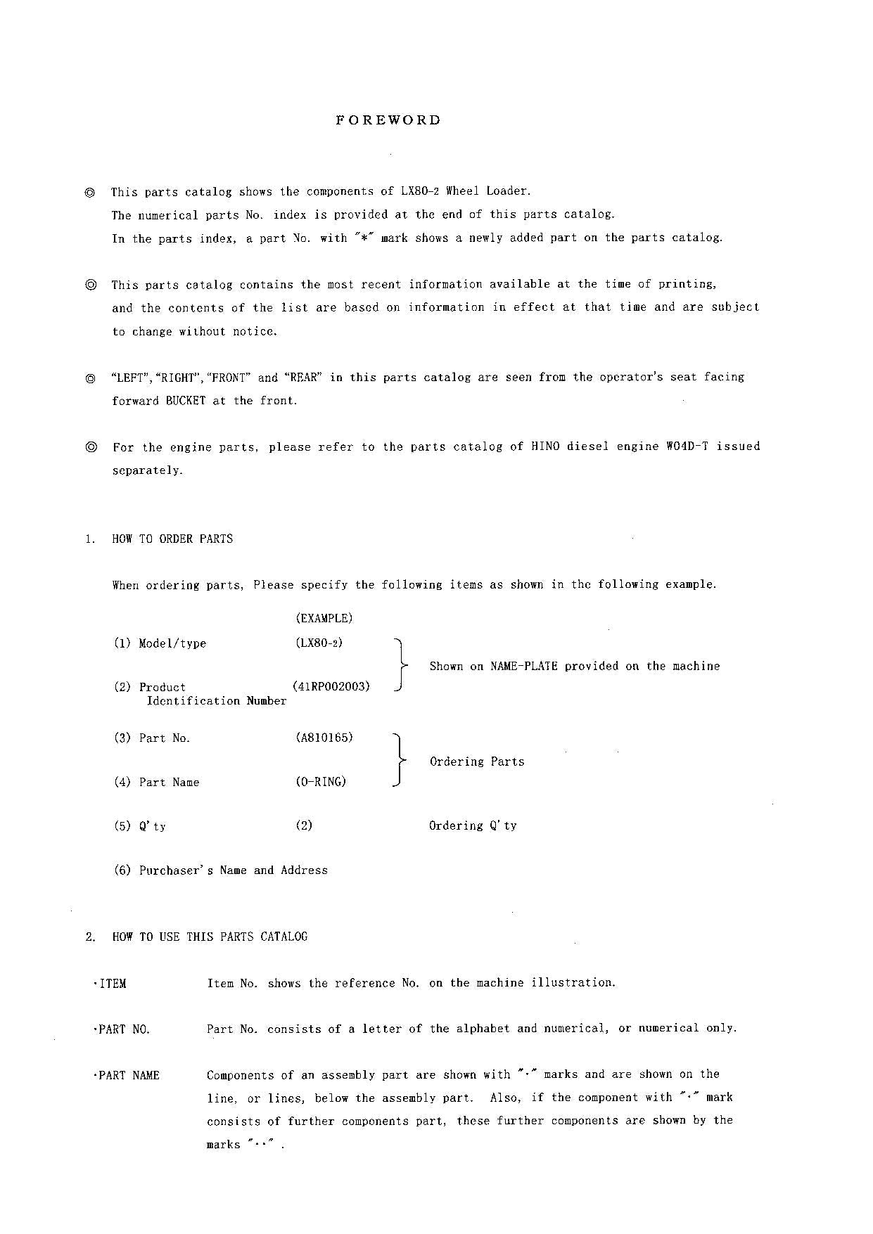 Hitachi LX80-2 Wheel Loader Parts Catalog Manual SN 002003-up