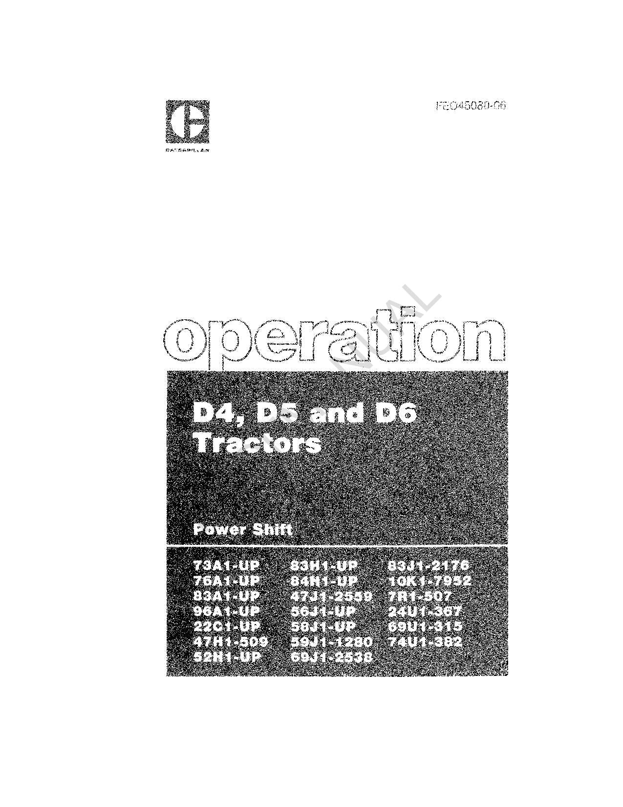 Caterpillar D4 D5 D6 Tractor Operators Manual