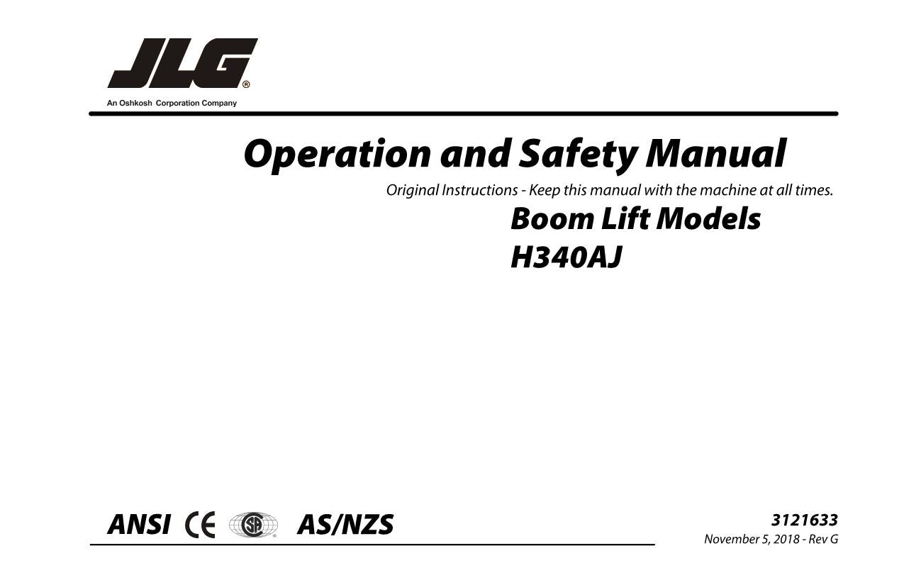 Manual del operador de mantenimiento y operación de la plataforma elevadora JLG H340AJ 3121633