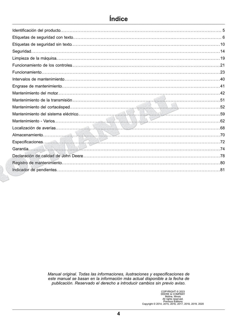 John Deere S220 S240 Tractor Manual del Operador SN S220 010001- 240 880001-