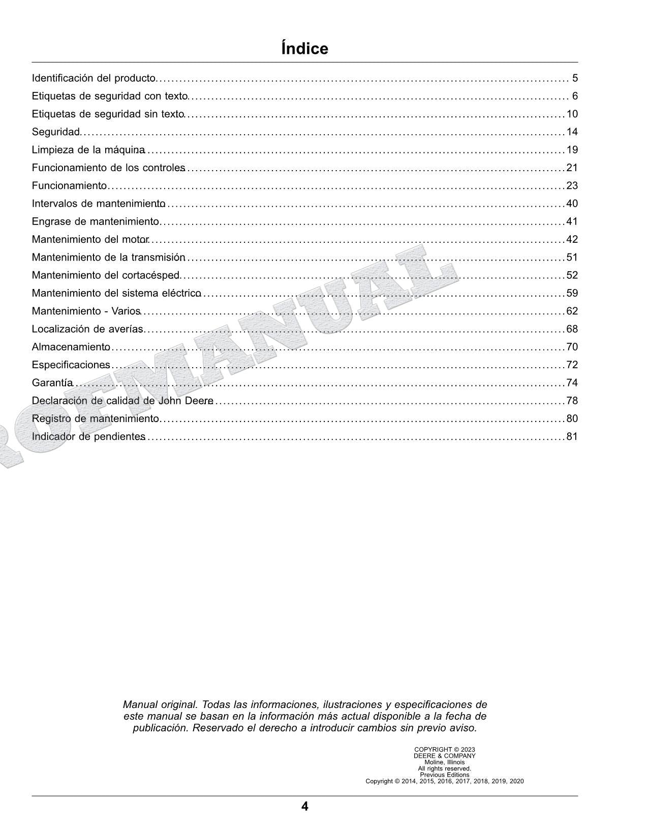 John Deere S220 S240 Tractor Manual del Operador SN S220 010001- 240 880001-