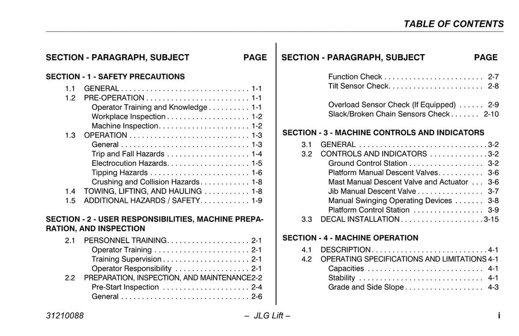 TOUCAN 10E 26E Vertical Lift Maintenance Operation Operators Manual 31210088