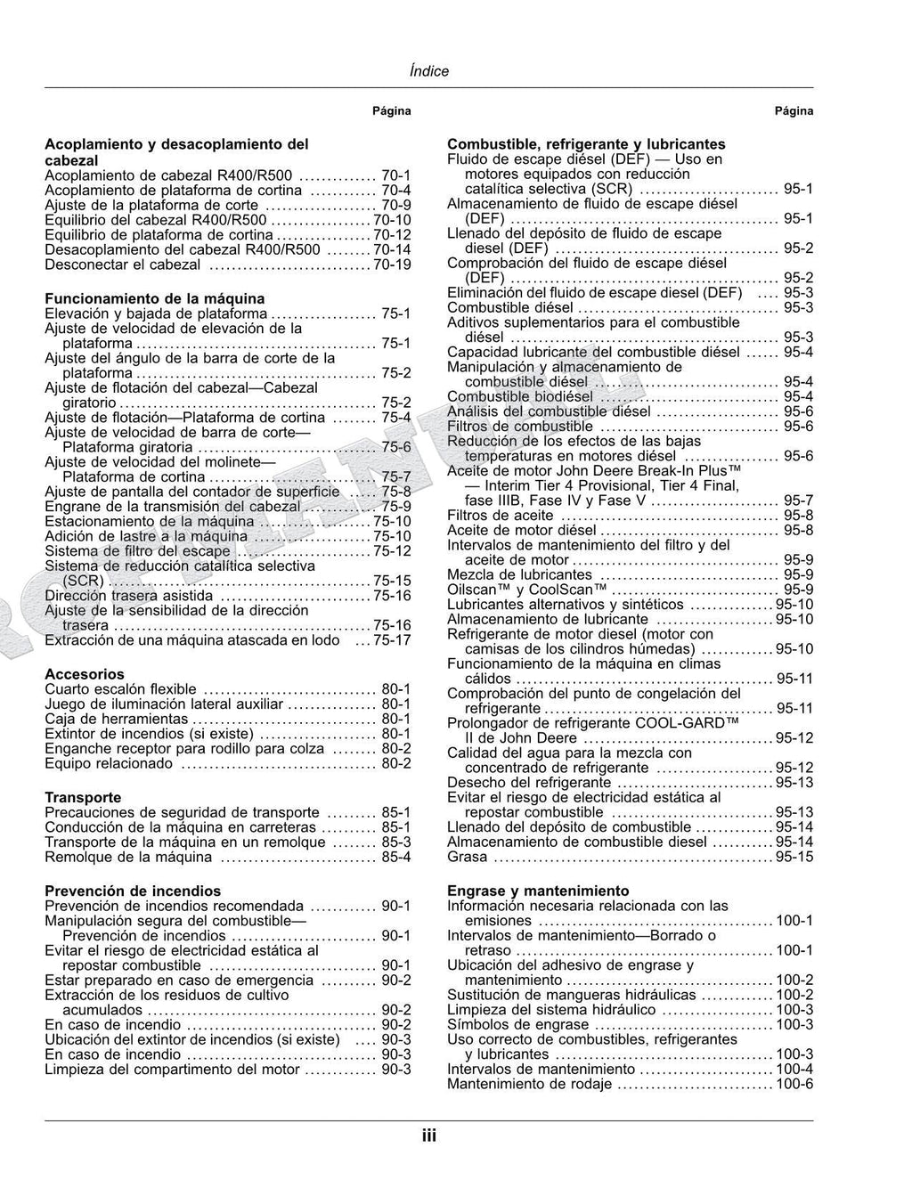 John Deere W235R W260R hileradora Manual del Operador Español SN -509999