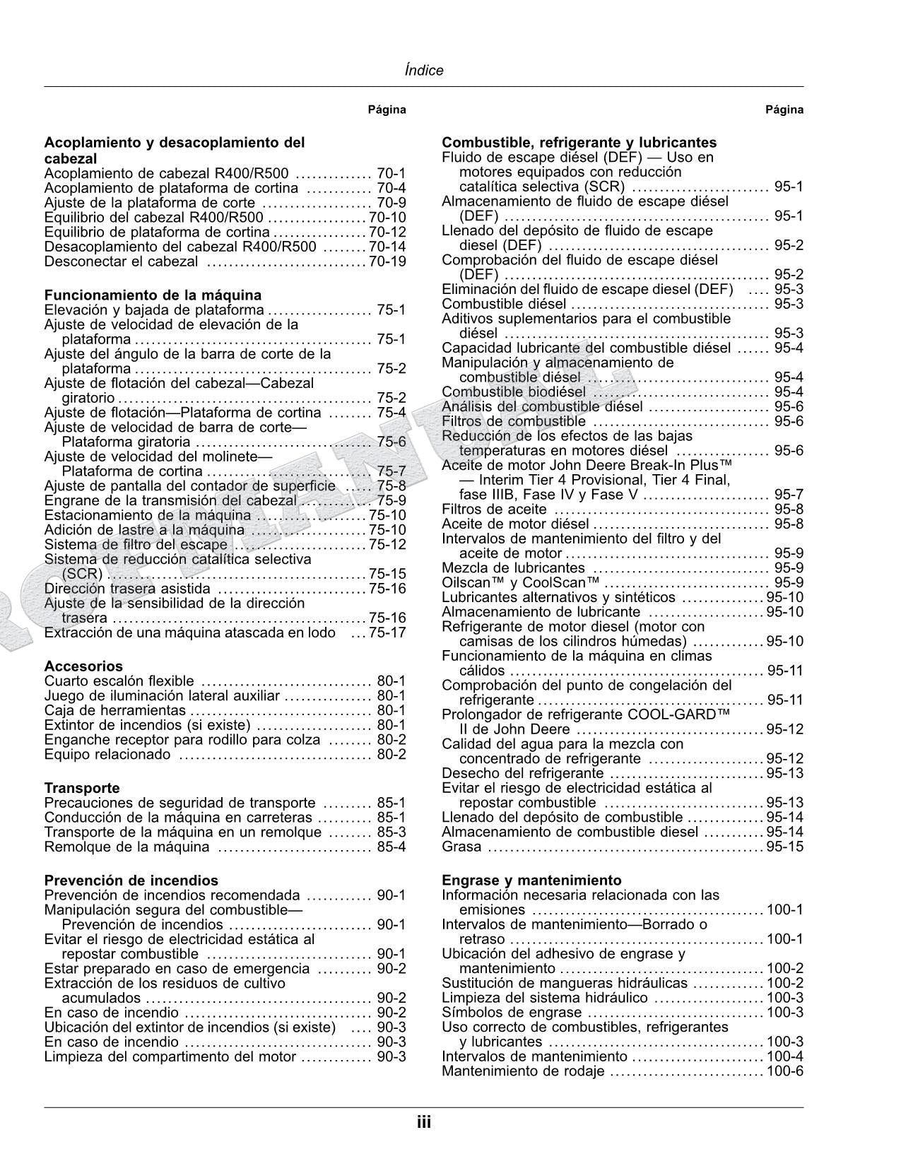 John Deere W235R W260R hileradora Manual del Operador Español SN -509999