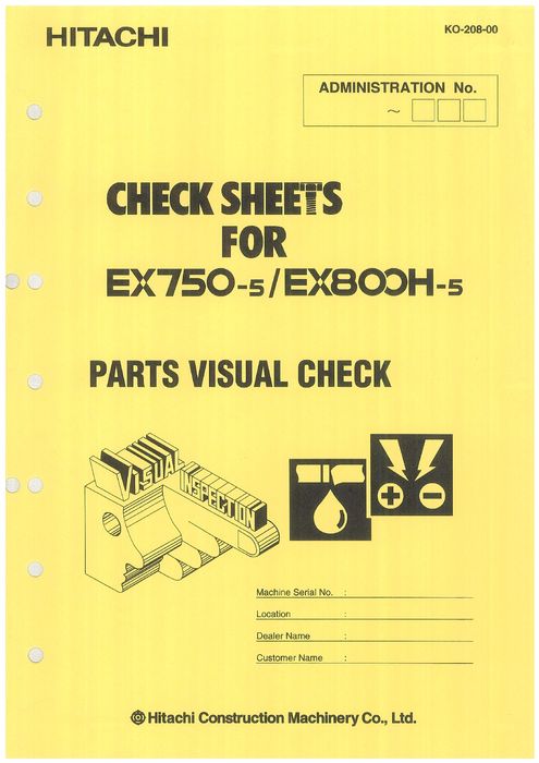 HITACHI EX750-5 EX800H-5 EXCAVATOR SERVICE MANUAL KO20800