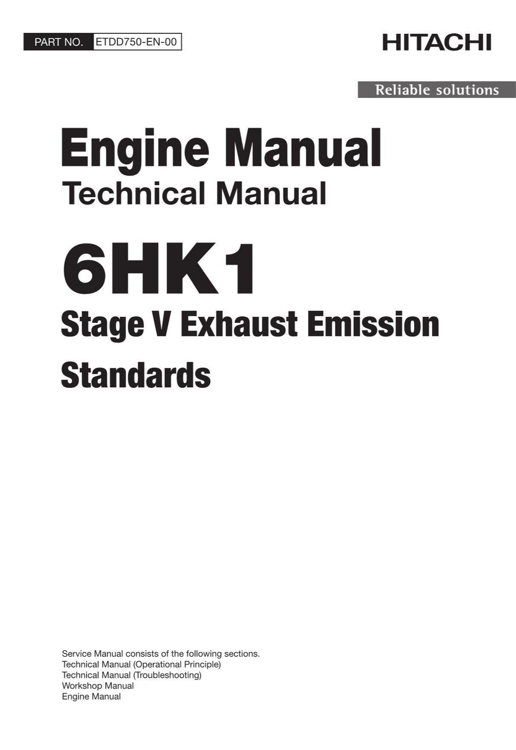 Hitachi 6HK1 V STAGE V Operat Troubleshoot Engine Service Manual Schemes ETDD750