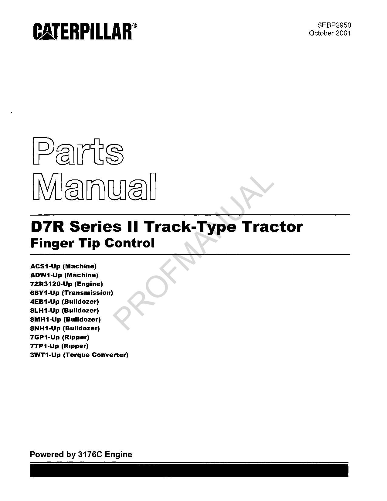 Caterpillar Cat D7R Series II Track Type Tractor Parts Catalog Manual SEBP2950