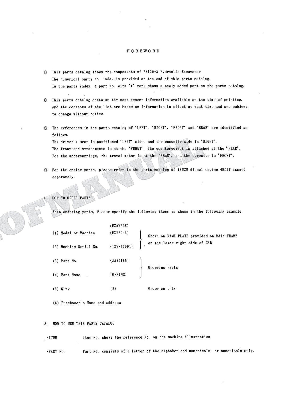 HITACHI EX120-3 Excavator Parts Catalog Manual SN 40001-