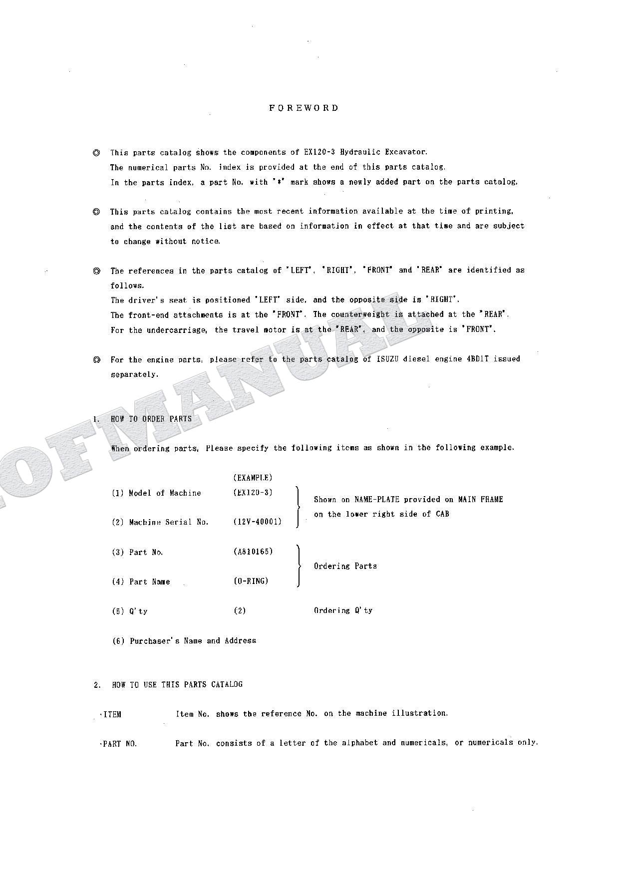HITACHI EX120-3 Excavator Parts Catalog Manual SN 40001-