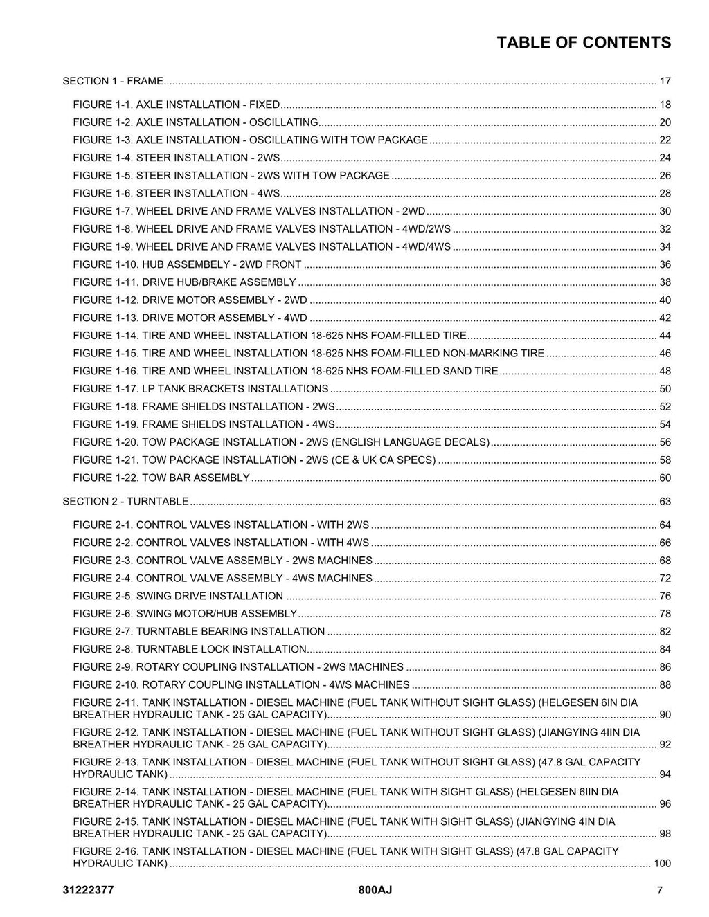 JLG 800AJ Boom Lift  Parts Catalog Manual