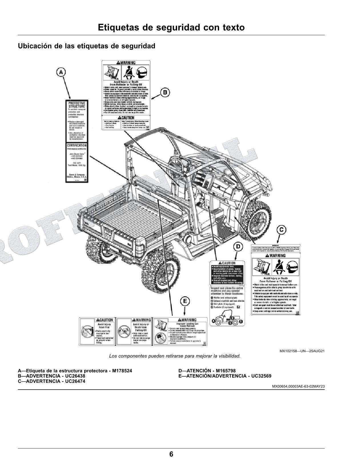 John Deere XUV 835E XUV 835R XUV 835M cocodrilo Manual del Operador 070001-