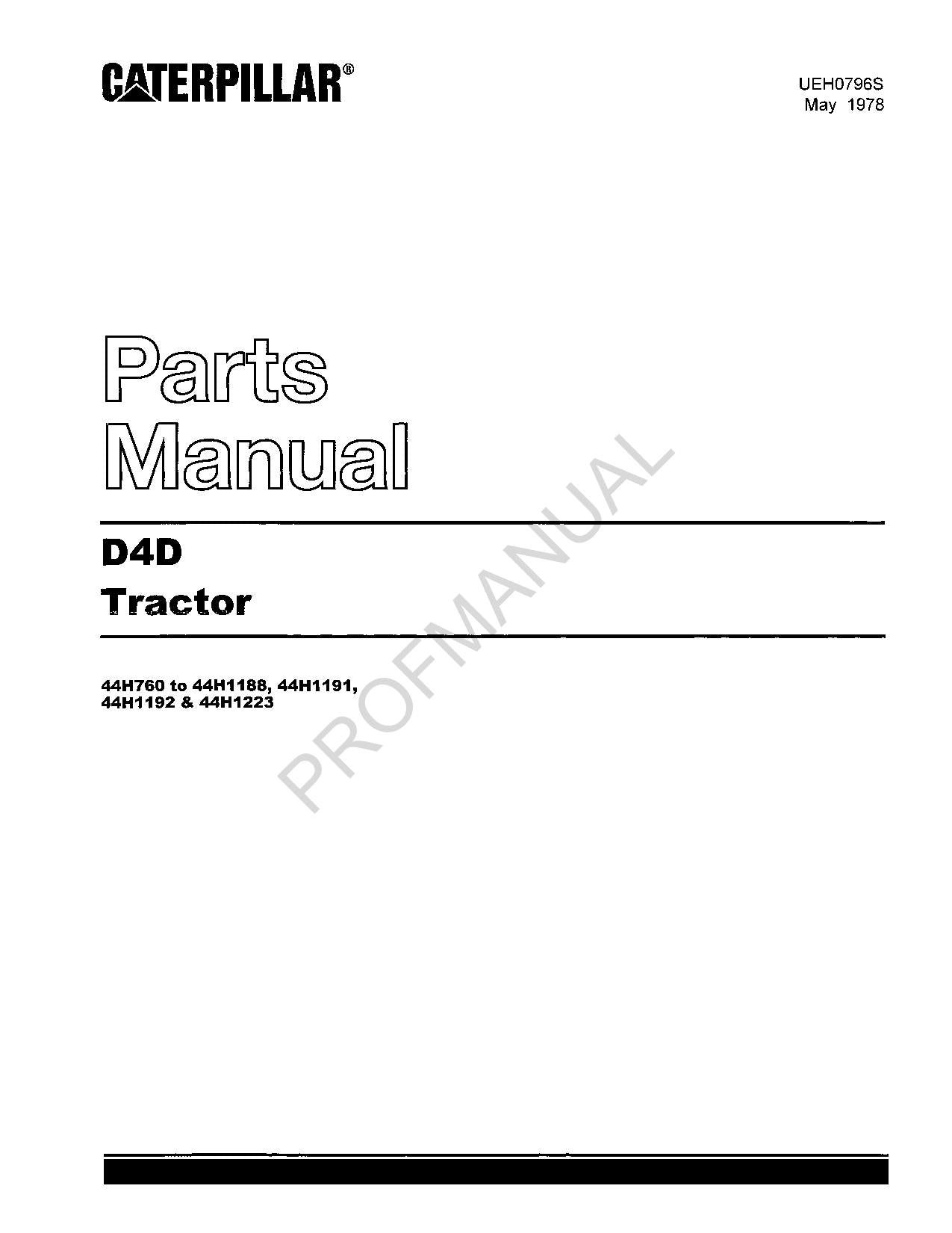 Manual del catálogo de piezas del tractor Caterpillar D4D 44H1191 44H1192 y 44H1223 44H760-1188