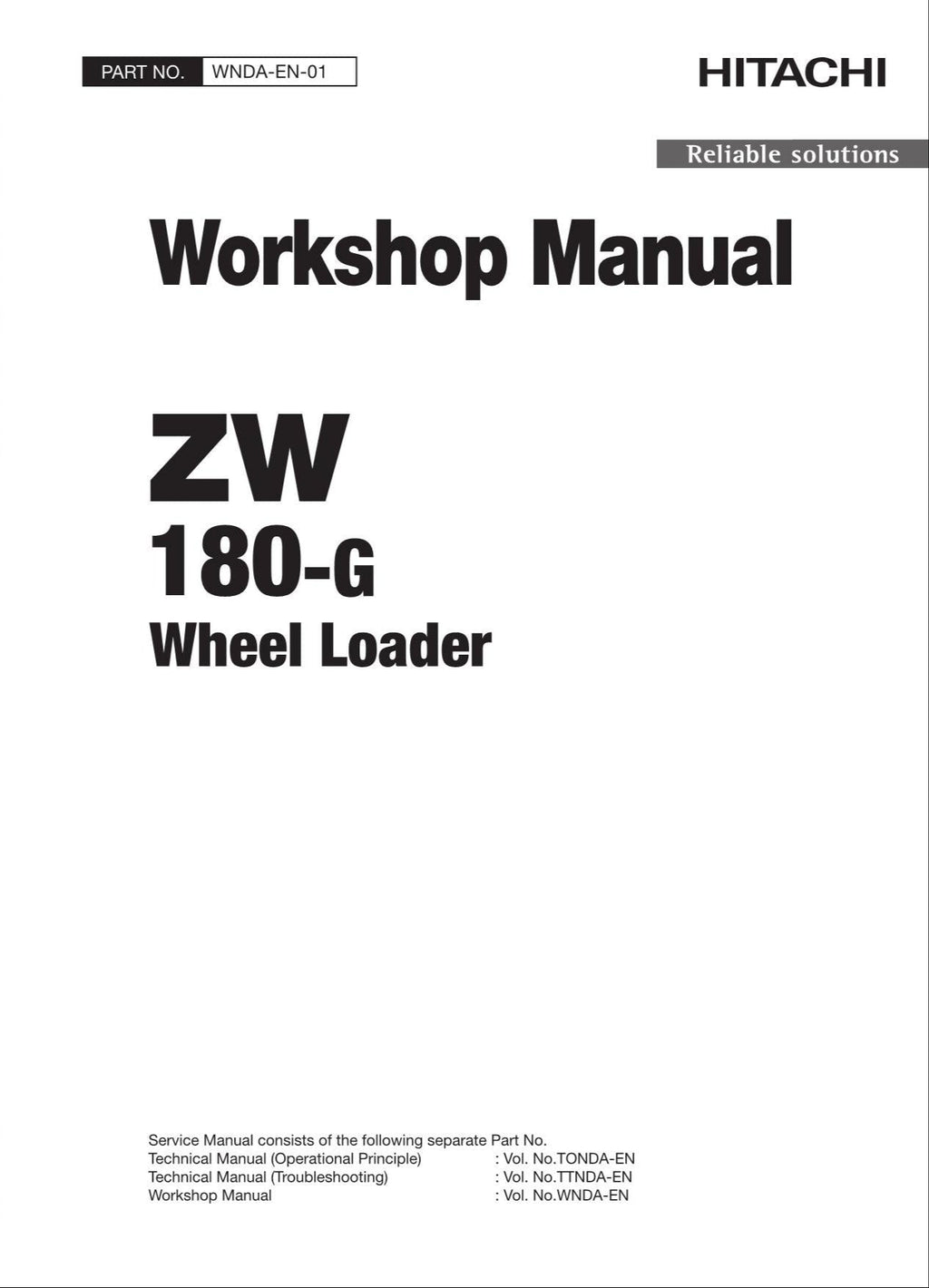Hitachi ZW180-G Wheel Loader Workshop Manual