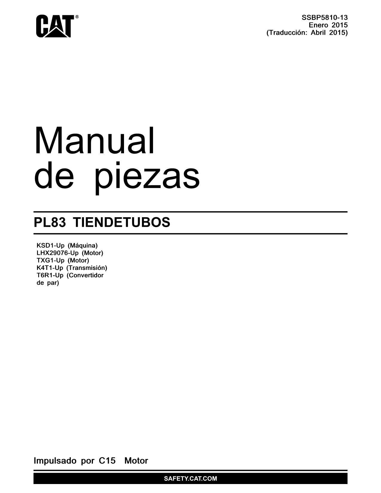 Caterpillar PL83 Tendetubos Manual de piezas Español