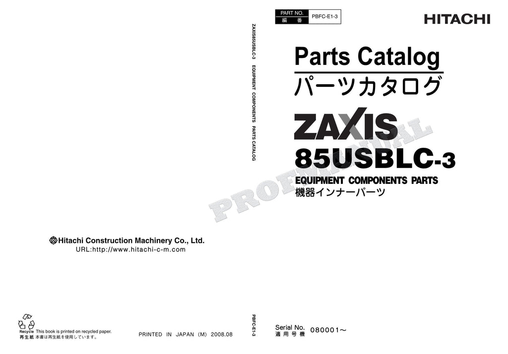 Manual del catálogo de piezas de la excavadora HITACHI ZX85USB-3 ZX85USBLC-3 ZX85USBLCN-3