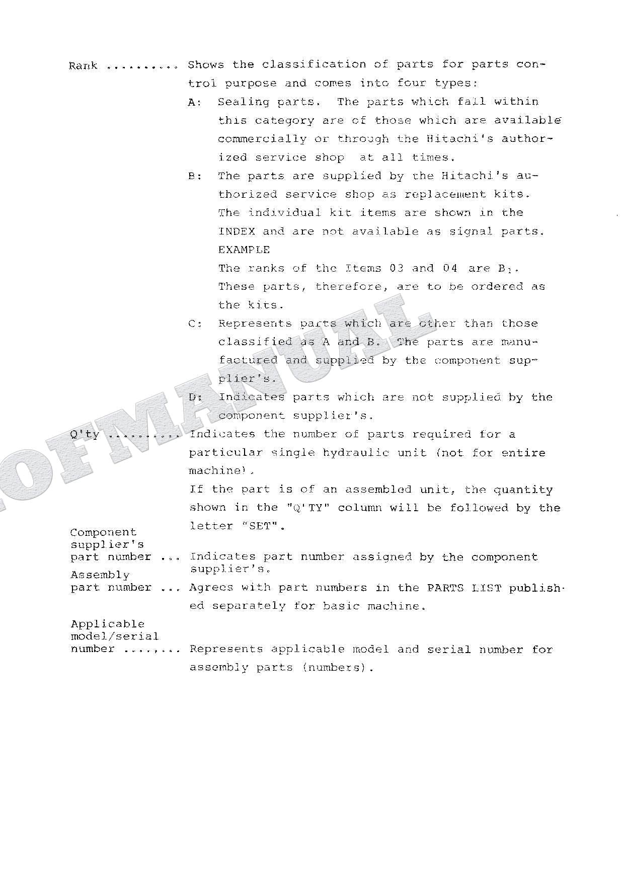 HITACHI UH035 UH041 Equipment Component Excavator Parts Catalog Manual