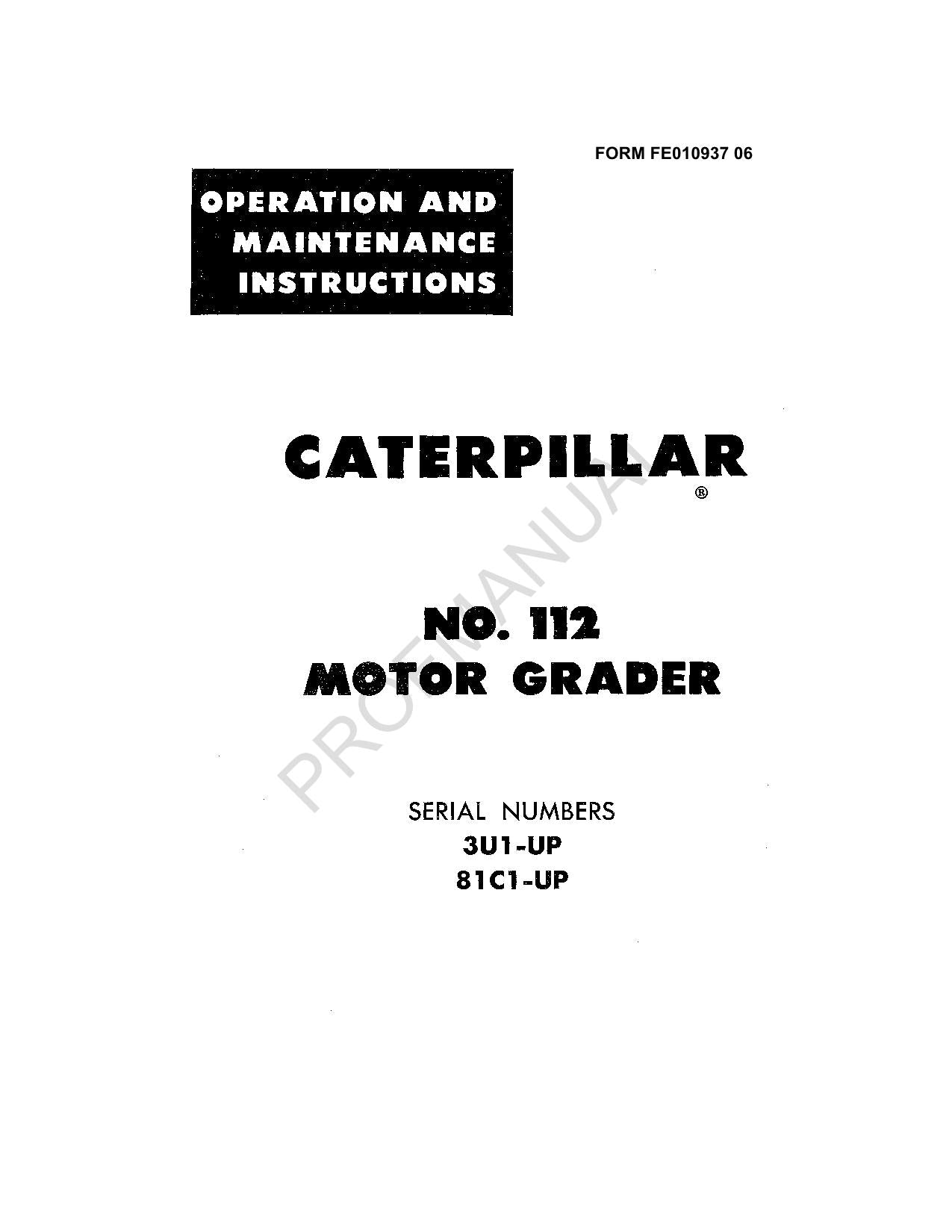 Manual de mantenimiento del operador de la motoniveladora Caterpillar 112 3U1-Up 81C1-Up