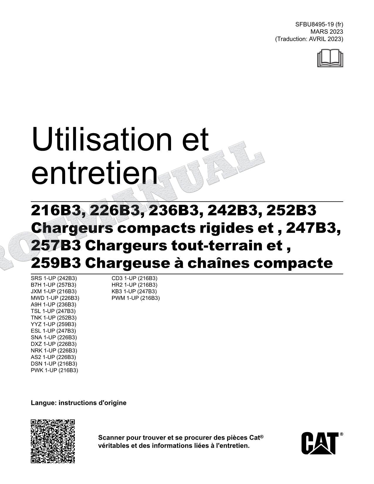 Caterpillar 216B3 226B3 236B3 242B3 Chargeuse Manuel D'Opération Et D'Entretien