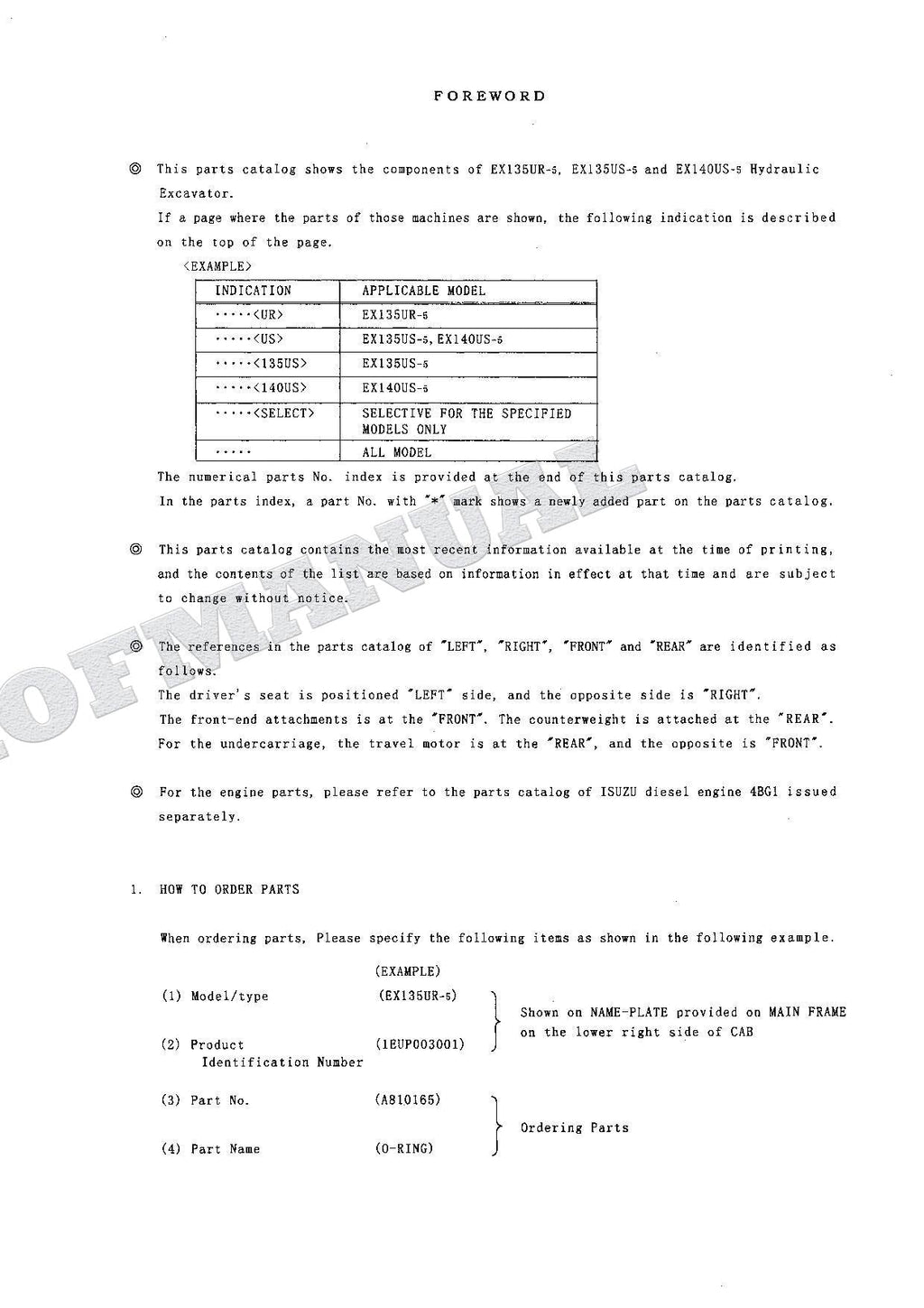 HITACHI EX135UR-5 EX135US-5 EX140US-5 Excavator Parts Catalog Manual