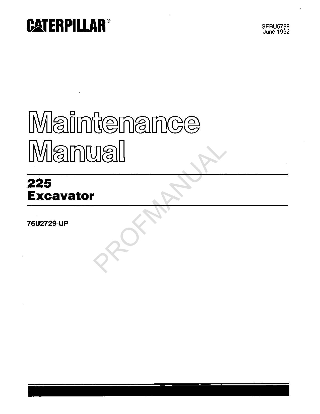 Manual de mantenimiento del operador de la excavadora Caterpillar 225